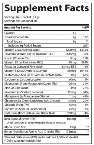 Power Pak Pó Eletrólito | 1200 mg Vitamina C, Zinco, Magnésio | Fortaleça a Imunidade, Hidratação e Energia Natural | Açaí | 30 Pacotes - Trace Minerals