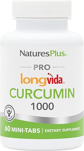 PRO Longvida Curcumin 1000 mg – 60 Mini-Comprimidos – Proteção Saudável contra Radicais Livres – Não-OGM, Vegano, Sem Glúten, Sem Soja – 30 Porções - Natures Plus