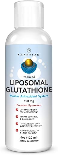 Liposomal Glutationa Líquida 500mg. Suporte Imunológico, Saúde Cerebral, Desintoxicação Hepática, Saúde da Pele. Fosfatidilcolina de Girassol Não-OGM - AMANDEAN