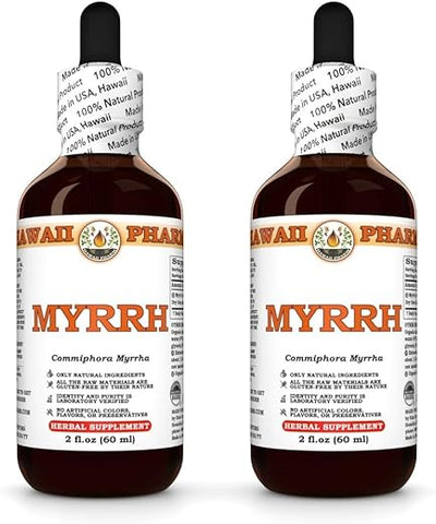 Extrato Líquido de Mirra Orgânica, Tintura de Mirra (Commiphora myrrha), Hawaii Pharm, 2×2 fl.oz (60ml), Produto Natural dos EUA