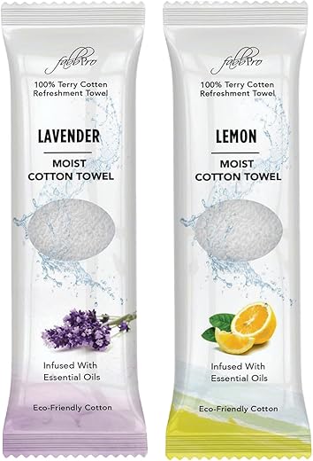 FABBPRO - Toalhas Refrescantes de Algodão Terry Oshibori (Pacote com 50, 8 x 8 Polegadas) – Brancas, Levemente Perfumadas, Pré-umedecidas para Uso Quente ou Frio – Limão