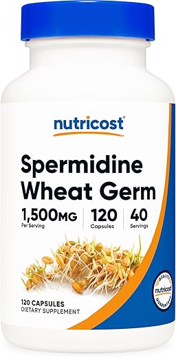 Extrato de Germen de Trigo com Spermidina, 1500mg, 120 Cápsulas – 15mg de Spermidina por Porção, 40 Porções, Vegetariano e Não-OGM - Nutricost