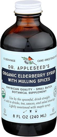 Dr. Appleseed's - Dr. Appleseed’s Xarope de Sabugueiro Orgânico Máxima Potência 28.000mg Crianças Adultos Imunidade Diária Suplemento Vegan Puro 48 Dias – 240ml