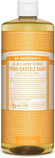 Dr. Bronner's - Dr. Bronner’s – Sabonete Líquido Puro-Castela (Citrus, 946 ml, 2-Pack) – Feito com Óleos Orgânicos, 18 Usos: Rosto, Corpo, Cabelo, Lavanderia, Animais de Estimação e Louças, Concentrado, Vegano, Não-OGM
