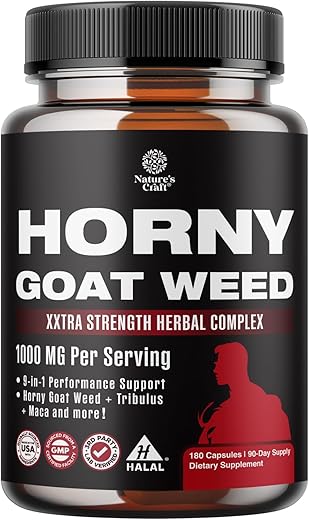 Natures Craft - Horny Goat Weed Extra Forte para Aumento Masculino – Complexo de 1590mg com Tongkat Ali, Saw Palmetto, Panax Ginseng e Maca Negra para Resistência