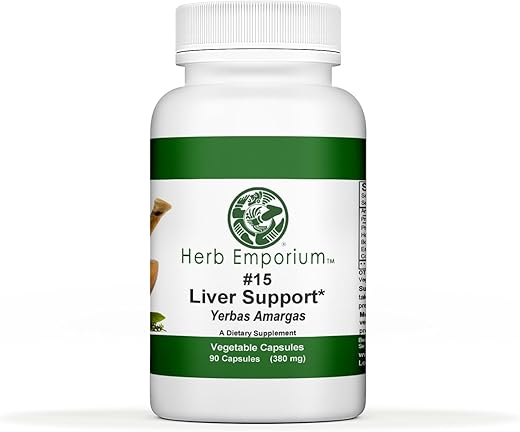 Herb Emporium - Fórmula #15 Yerbas Amargas (Suporte ao Fígado) 90 Cápsulas (760 mg) Herbal para Suporte ao Fígado (Pacote de 1)