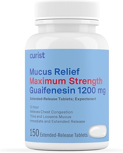 Guaifenesin 1200 Mg – 150 Comprimidos de Liberação Prolongada – Alívio Máximo de Muco – Reduz Muco, Descongestiona (Embalagem Econômica 1200mg – 150 Comprimidos) - Curist