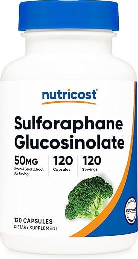 Sulforafano Glucosinolato (SGS) (120 Cápsulas) – 50 mg Extrato de Semente de Brócolis por Porção - Nutricost