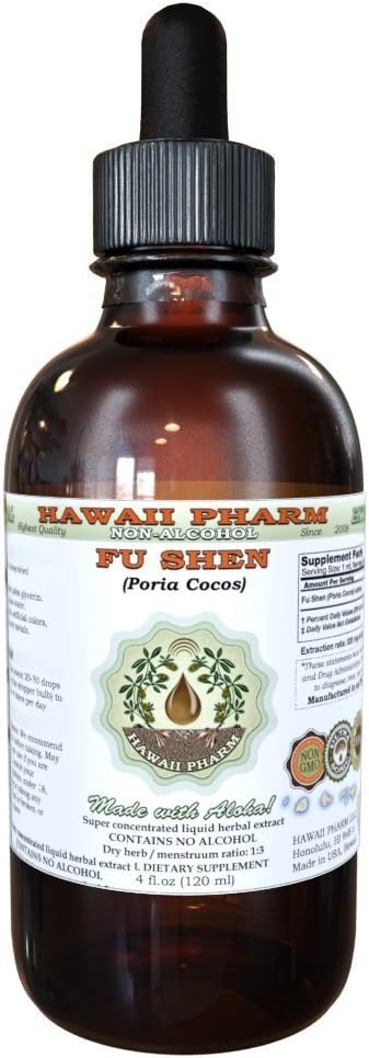 Fu Shen Extrato Líquido Livre de Álcool, Fu Shen, Poria do Espírito (Poria Cocos) Esclerócio com Glicerito de Madeira Hospedeira Hawaii Pharm Suplemento Herbal Natural 120 ml