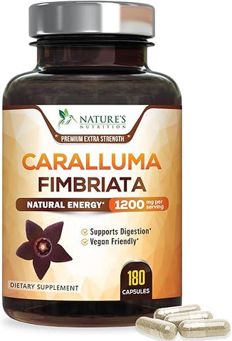 Nature's Nutrition - Extrato Puro de Caralluma Fimbriata Altamente Concentrado 1200mg – Cápsulas Naturais de Caralluma Fimbriata para Suporte à Resistência, Melhor Suplemento Vegano para Homens