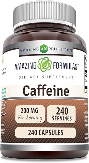 Amazing Nutrition - Amazing Formulas Cápsulas de Cafeína | 200 mg | 240 Unidades | Não-OGM | Sem Glúten | Fabricado nos EUA