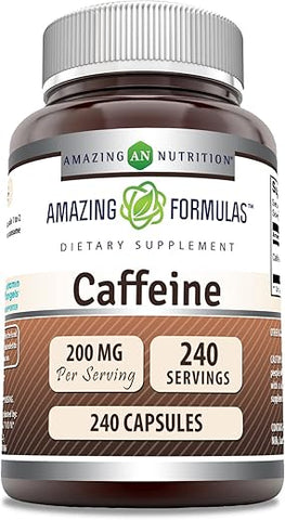Amazing Nutrition - Amazing Formulas Cápsulas de Cafeína | 200 mg | 240 Unidades | Não-OGM | Sem Glúten | Fabricado nos EUA