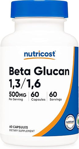 Beta Glucan 500mg 1,3/1,6 D-Glucan – 60 Cápsulas Vegetarianas – Livre de Glúten, Não-OGM - Nutricost