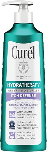 Hydra Therapy, Loção Hidratante Defesa Coceira, Pele Molhada, 12 Ounce (355 ml), com Complexo Avançado de Ceramidas, Vitamina E - Curel