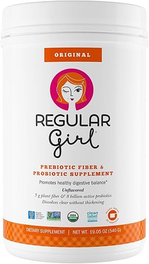 Pó Orgânico, Suplemento de Fibra Prebiótica e Probióticos para Mulheres, Baixo FODMAP, 90 Dias de Fornecimento em Atacado, Sem Sabor, 90 Porções - Regular Girl