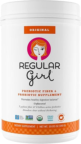 Pó Orgânico, Suplemento de Fibra Prebiótica e Probióticos para Mulheres, Baixo FODMAP, 90 Dias de Fornecimento em Atacado, Sem Sabor, 90 Porções - Regular Girl