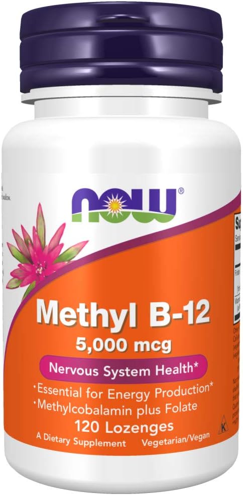 Suplementos, Metil B-12 (Metilcobalamina) 5.000 mcg, Saúde do Sistema Nervoso, 120 Pastilhas - NOW Foods