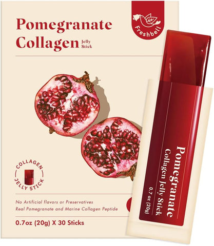 Freshbell - Pomegranate Collagen Jelly Stick (20g x 30 Sticks) – Colágeno Marinho Peptídeo com Romã 100% Real da Espanha – Sem Sabores Artificiais – Sem Conservantes – Sem Açúcar Adicionado