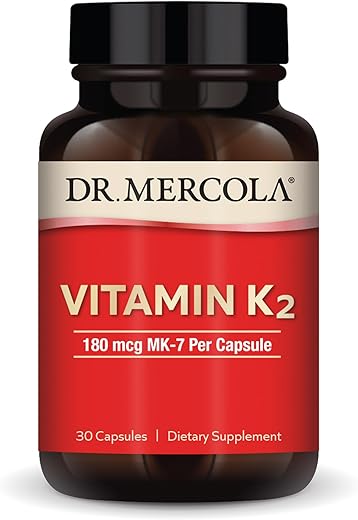 Vitamina K2, 30 Porções (30 Cápsulas), 180 mcg MK-7 Por Cápsula, Suplemento Alimentar, Promove Função Arterial Saudável, Não-OGM - Dr. Mercola