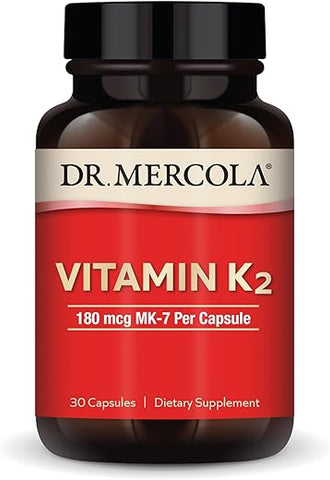 Vitamina K2, 30 Porções (30 Cápsulas), 180 mcg MK-7 Por Cápsula, Suplemento Alimentar, Promove Função Arterial Saudável, Não-OGM - Dr. Mercola
