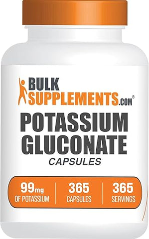 com Cápsulas de Gluconato de Potássio – Suplemento de Gluconato de Potássio, 99mg de Potássio, Sem Glúten, 1 Cápsula por Porção, 365 - BulkSupplements