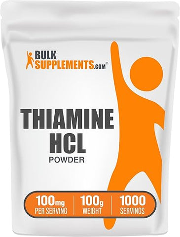 com Pó de Cloridrato de Tiamina – Vitamina B1, Suplemento de Tiamina B1, 100mg – Livre de Glúten, 100g (Pack de 1) - BulkSupplements