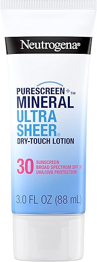 Protetor Solar Neutrogena Mineral UltraSheer Dry-Touch FPS 30, Resistente à Água, Proteção UVA/UVB de Amplo Espectro, Nutrição da Pele, Leve com Vitamina E, Livre de Oxybenzone, 50g