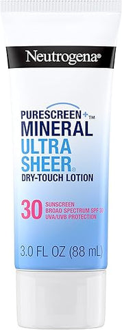 Protetor Solar Neutrogena Mineral UltraSheer Dry-Touch FPS 30, Resistente à Água, Proteção UVA/UVB de Amplo Espectro, Nutrição da Pele, Leve com Vitamina E, Livre de Oxybenzone, 50g
