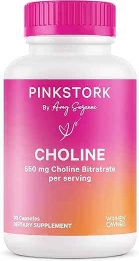Choline – 550 mg Bitartarato de Colina da VitaCholine para Mamães Grávidas e Pós-Parto – Vitamina Pré-Natal para Saúde Cognitiva Fetal e Qualidade do Leite Materno – 1 Cápsula - Pink Stork