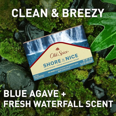 Sabonete em Barra Old Spice Premium, Fragrância Blue Agave Fresh Waterfall, 10x Mais Hidratante com Esfoliantes Suaves, 150g