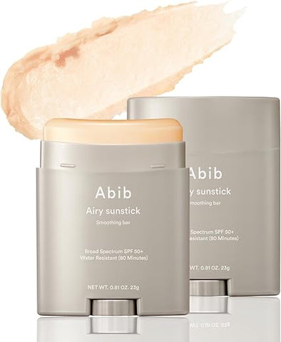 Abib Airy Sunstick Smoothing Bar SPF50 | Protetor Solar Facial e Corporal de Acabamento Matte Não Pegajoso, Duradouro | Stick Solar Coreano