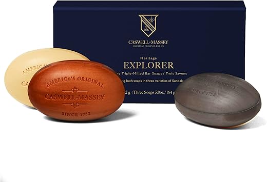 Sabonete em Barra Castile Caswell-Massey, Gel de Banho Masculino, Sabonete Líquido para as Mãos e Rosto, Sabonete Natural Hidratante para o Corpo no Banho ou Chuveiro, Sândalo em Grão, Sândalo Centenário