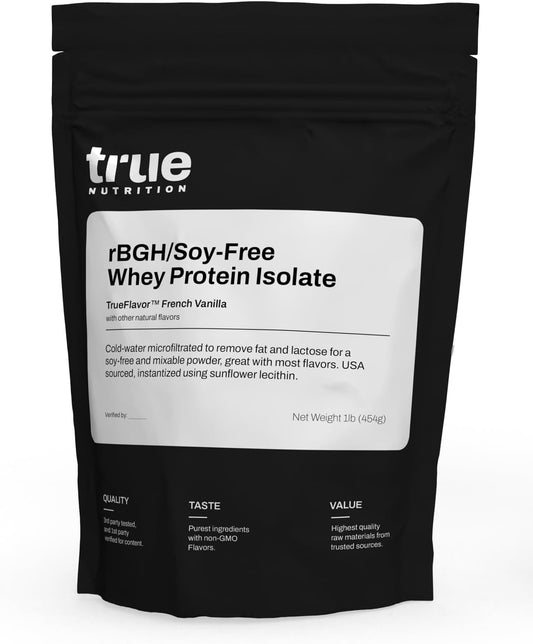 Proteína Isolada de Soro de Leite [Leite] Livre de rBGH/Soja – 100% Proteína de Soro de Leite de Gado Alimentado com Grama em Pó com Aminoácidos Essenciais – Sem Hormônios ou Antibióticos Adicionados (Baunilha, 454g) - True Nutrition