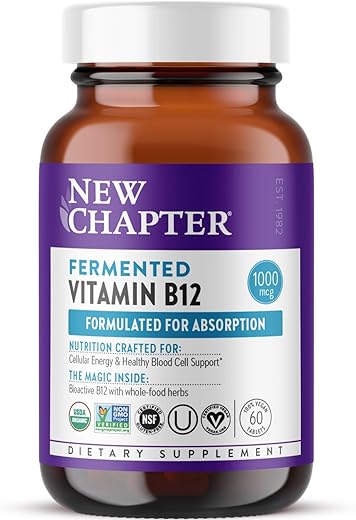 B12 Fermentado 1.000 mcg, Orgânico USDA, Diário para Energia Celular e Células Sanguíneas Saudáveis, Vegano Certificado, Sem Glúten – 60 Comprimidos - New Chapter