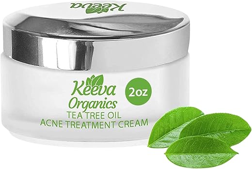 Keeva Organics - Creme Tratamento Acne com Fórmula Secreta de Óleo de TEA TREE – Combate Espinhas, Acne Cística e Cicatrizes – Resultados em Dias sem Ressecar a Pele – por Keeva