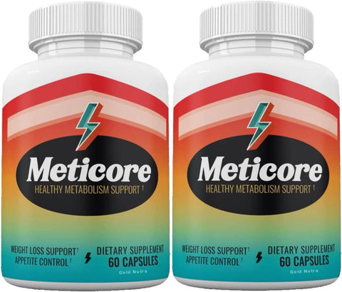 Gold Nutra - (Oficial) 2 Pacotes de Cápsulas Meticore para Gerenciamento de Peso, Suporte Energético, 120 Cápsulas