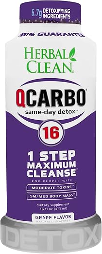 QCarbo16 Detox Cleanse – Desintoxicação Premium no Mesmo Dia, Sabor Uva, 473 ml - Herbal Clean