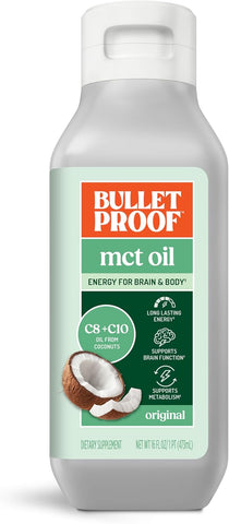 Bulletproof C8 & C10 MCT Oil, 100% Pure Coconut Oil, Triple-Distilled for Sustained Keto Energy, Unflavored, No Additives or Fillers, Non-GMO, 16 oz