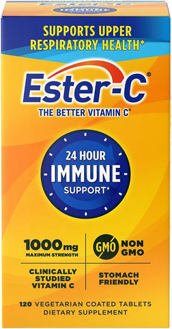 1000 mg – 120 Comprimidos Revestidos, Reforço do Sistema Imunológico, Suplemento Amigo do Estômago, Sem Glúten - Ester-C