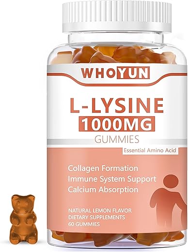 Whoyun - L-Lysine 1000mg Gummies – Suporte Imunológico e Formação de Colágeno – Sabor Limão – 60 Unidades