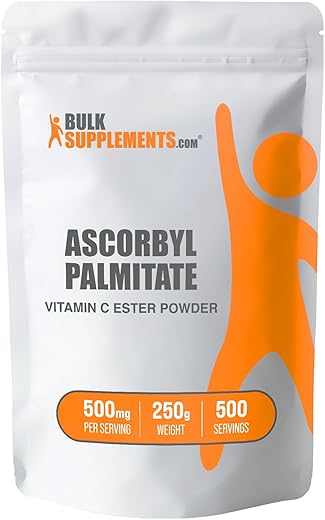 com Ascorbyl Palmitate Powder – Vitamina C Ester, 500mg – Suplemento de Vitamina C, Livre de Glúten, 500mg por Porção, 250g (Pack de 1) - BulkSupplements