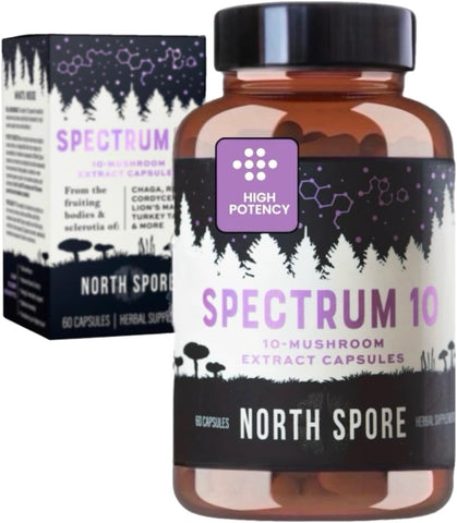 Organic Spectrum 10 – Cápsulas de Cogumelos de Alta Potência | Suplemento Cognitivo | Lion’s Mane, Chaga, Cordyceps, Reishi, Turkey Tail | 10 Cogumelos Medicinais | Energia, Saúde e Bem-Estar - North Spore