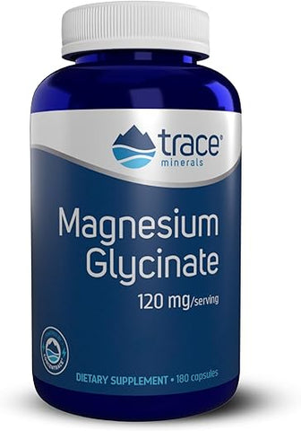 Trace Minerals - Cápsulas de Magnésio Glicinato de Minerais Traços | Suplemento de Magnésio 120 mg | 180 Unidades