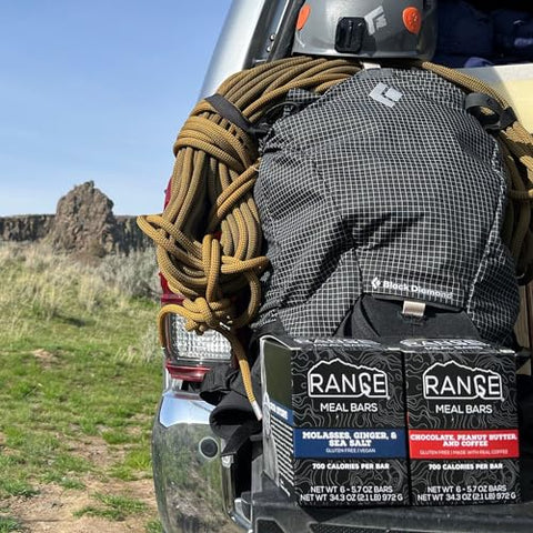 Range Meal Bar - Barra de Refeição Range – Barras Substitutas de Refeição de Alta Caloria – Barras Sem Glúten – Refeições para Mochileiros – 6 Unidades (Chocolate, Manteiga de Amendoim e Café)