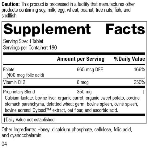 Standard Process Inc. - Standard Process – Ácido Fólico B12-180 Comprimidos | Comprimidos de 180 | Marca Standard Process