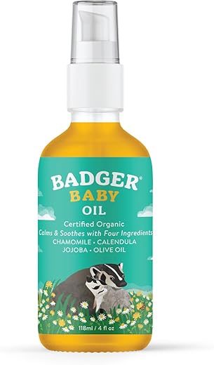 Óleo de Bebê Badger, Camomila – Hidratação Suave para a Pele Delicada – 100% Natural – 120ml