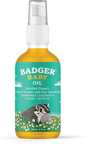 Óleo de Bebê Badger, Camomila – Hidratação Suave para a Pele Delicada – 100% Natural – 120ml
