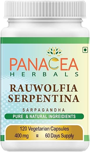 Panchaveda - Panacea Herbals – Cápsulas de Rauwolfia Serpentina (120 Unidades 400mg Veg Caps) Vati Sarpagandha, Suplemento de Raiz de Cobra Indiana