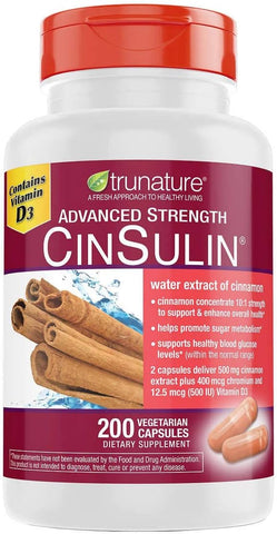 TruNature - trunature CinSulin 500mg – 200 Cápsulas Vegetarianas (2 Pacotes) – Força Avançada