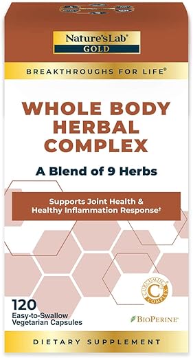 Nature's Lab - Nature’s Lab Gold Complexo Herbal para o Corpo Inteiro – Cúrcuma, Boswellia, Gengibre, Chá Verde, Alecrim – 120 Cápsulas (Fornecimento de 60 Dias)